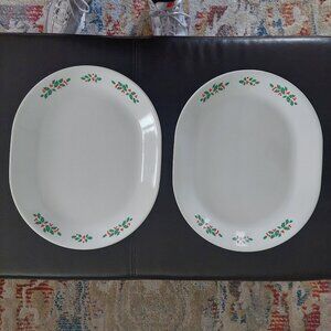 2 Corelle By Corning Winter Holly Days Christmas Oval Serving Platter Plate Dish